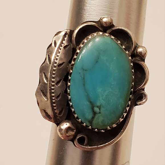 Vintage Turquoise and silver ring, size 7, 1970's - Picture 3 of 6